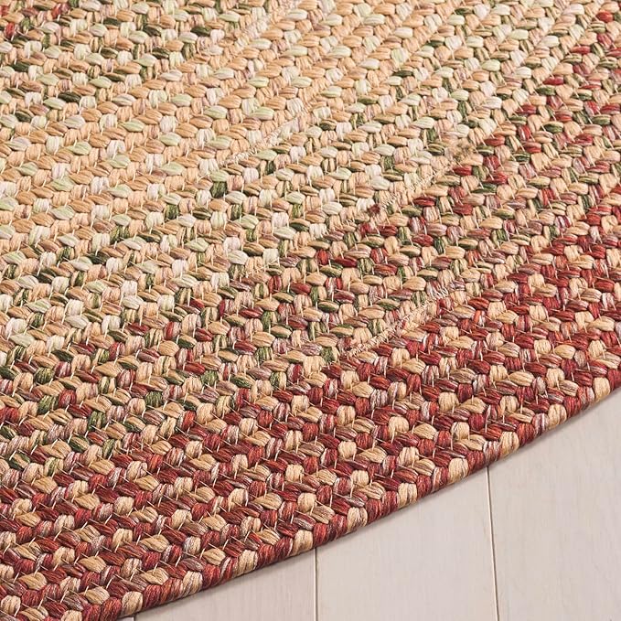 SAFAVIEH Washable Rug Outdoor Braided Collection - 8' x 10' Oval, Rust & Multi, Handmade & Reversible, Non-Shedding & Easy to Clean, Ideal for Patio, Backyard, Mudroom (BRD303A)