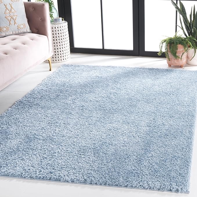 SAFAVIEH Lindsay Shag Collection Area Rug - 5'3" x 7'6", Aqua, Contemporary Design, Ideal for High Traffic Areas in Living Room, Bedroom & Dining Room (LNS560J-5)