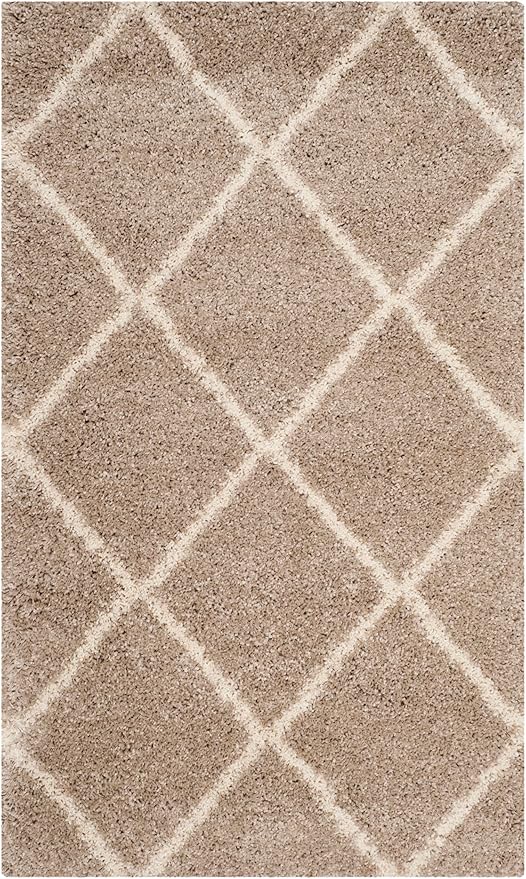 SAFAVIEH Hudson Shag Collection Accent Rug - 3' x 5', Beige & Ivory, Modern Trellis Design, Non-Shedding & Easy Care, 2-inch Thick Ideal for High Traffic Areas in Foyer, Living Room, Bedroom (SGH281S)