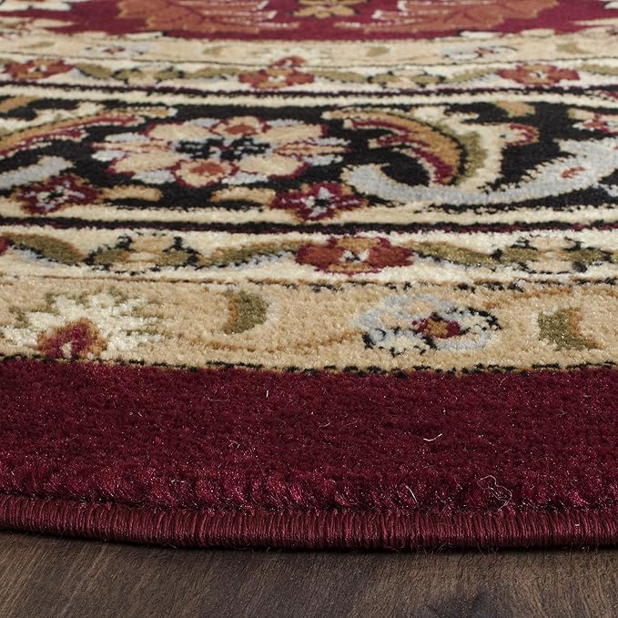 SAFAVIEH Lyndhurst Collection Area Rug - 8' Round, Red & Black, Traditional Oriental Design, Non-Shedding & Easy Care, Ideal for High Traffic Areas in Living Room, Bedroom (LNH330B)