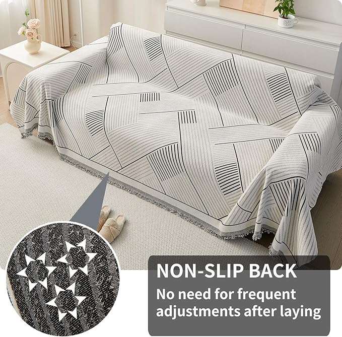 HAOMAIJIA Non Slip Couch Cover Sofa Covers for 3 Cushion Couch Washable sectional Couch Covers for Dogs pet Furniture Protector Couch Cover Blanket for Living Room (CQ-Black/Grey, 71"x118")