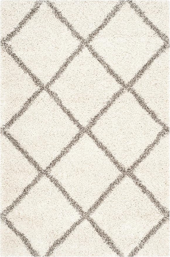 SAFAVIEH Hudson Shag Collection Accent Rug - 4' x 6', Ivory & Grey, Modern Trellis Design, Non-Shedding & Easy Care, 2-inch Thick Ideal for High Traffic Areas in Foyer, Living Room, Bedroom (SGH281A)