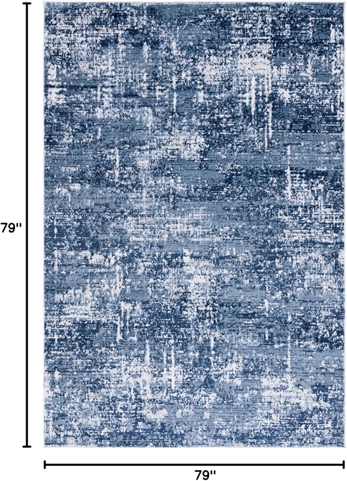 SAFAVIEH Amelia Collection Area Rug - 6'7" Square, Ivory & Dark Blue, Modern Abstract Design, Non-Shedding & Easy Care, Ideal for High Traffic Areas in Living Room, Bedroom, Dining (ALA700M-7SQ)