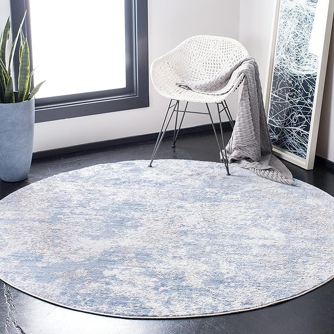 SAFAVIEH Amelia Collection Area Rug - 6'7" Square, Navy & Grey, Modern Abstract Design, Non-Shedding & Easy Care, Ideal for High Traffic Areas in Living Room, Bedroom (ALA705N)