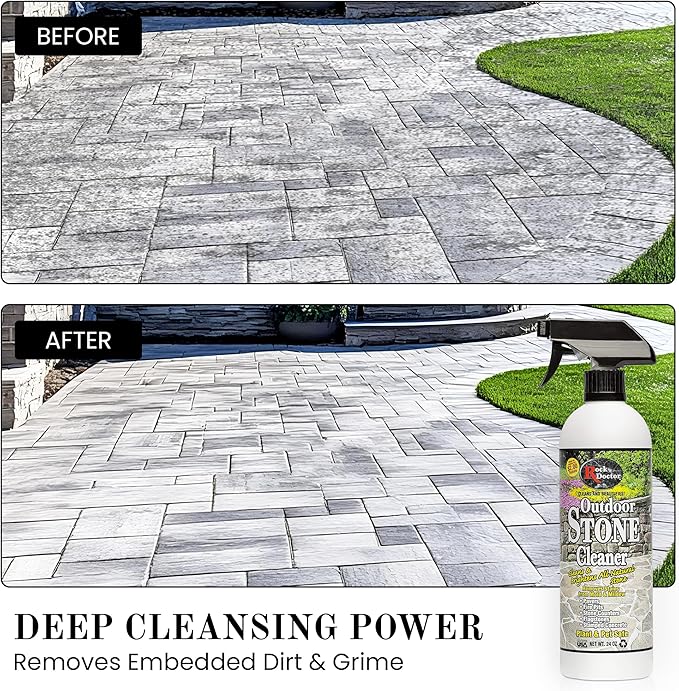 Rock Doctor Outdoor Stone Cleaner, Natural Cleaning Solution Removes Stains and Discoloration, Brightens Granite, Pavers, Fire Pits, and Concrete, Plant and Pet Safe, 24 oz Pack of 2