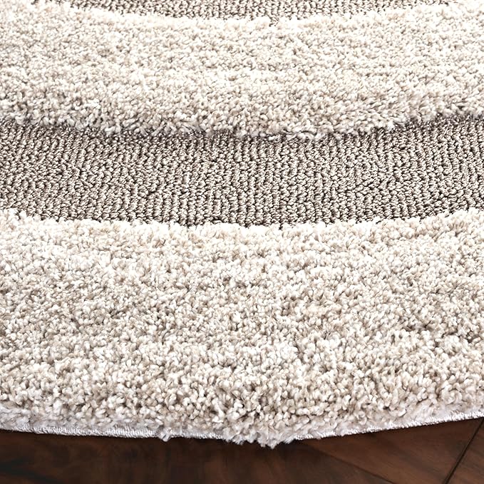 SAFAVIEH Florida Shag Collection Area Rug - 6'7" Round, Beige & Dark Beige, Non-Shedding, 1.2-inch Thick, Ideal for Living Room, Bedroom, Home Office, Dining Space (SG454-1317-7R)
