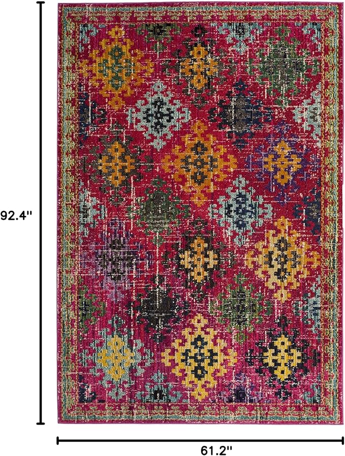 SAFAVIEH Monaco Collection Area Rug - 5'1" x 7'7", Fuchsia & Multi, Boho Diamond Trellis Design, Non-Shedding & Easy Care, Ideal for High Traffic Areas in Living Room, Bedroom (MNC244D)