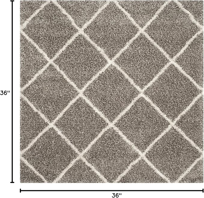 SAFAVIEH Hudson Shag Collection Area Rug - 3' Square, Grey & Ivory, Modern Trellis Design, Non-Shedding & Easy Care, 2-inch Thick Ideal for High Traffic Areas in Living Room, Bedroom (SGH281B)