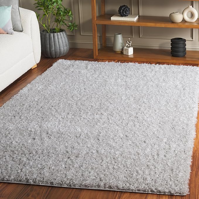 SAFAVIEH Lindsay Shag Collection Area Rug - 4' x 6', Grey, Contemporary Design, Ideal for High Traffic Areas in Living Room, Bedroom & Dining Room (LNS560F-4)