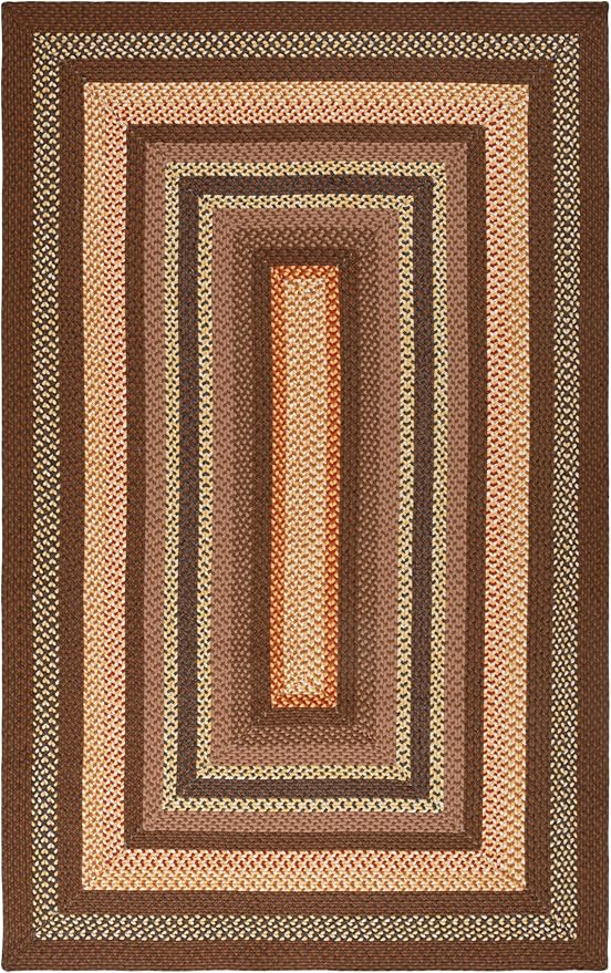 SAFAVIEH Washable Rug Outdoor Braided Collection - 5' x 7'6", Brown & Light Brown, Handmade & Reversible, Non-Shedding & Easy to Clean, Ideal for Patio, Backyard, Mudroom (BRD313T)