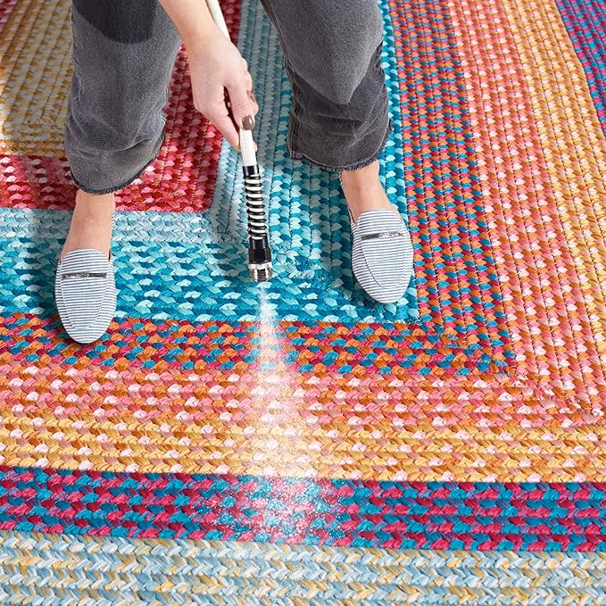 SAFAVIEH Washable Rug Outdoor Braided Collection - 5' x 8', Red & Orange, Handmade & Reversible, Non-Shedding & Easy to Clean, Ideal for Patio, Backyard, Mudroom (BRD308Q)