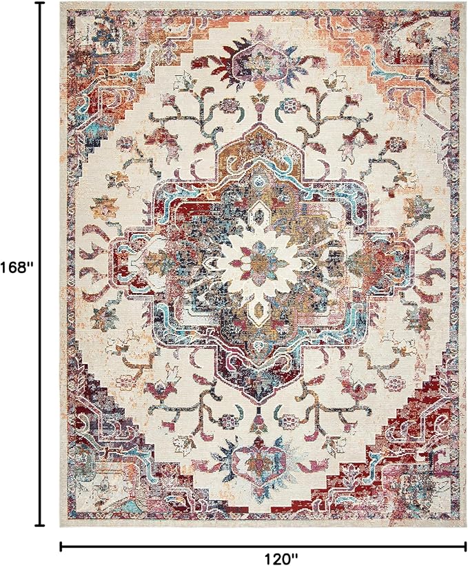 SAFAVIEH Crystal Collection Area Rug - 10' x 14', Light Blue & Burgundy, Medallion Distressed Design, Non-Shedding & Easy Care, Ideal for High Traffic Areas in Living Room, Bedroom (CRS501F)