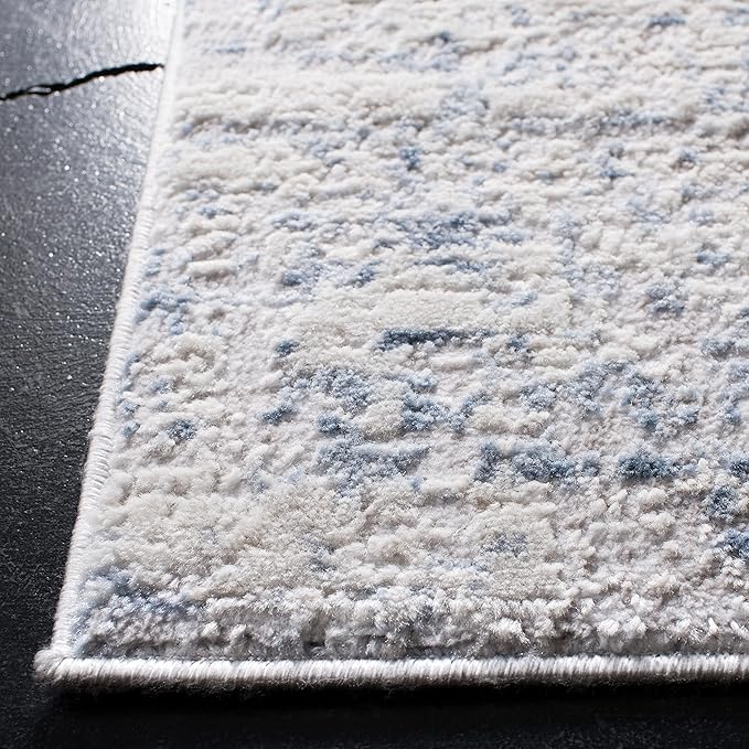 SAFAVIEH Amelia Collection Area Rug - 8' Square, Ivory & Blue, Modern Abstract Design, Non-Shedding & Easy Care, Ideal for High Traffic Areas in Living Room, Bedroom (ALA700A)
