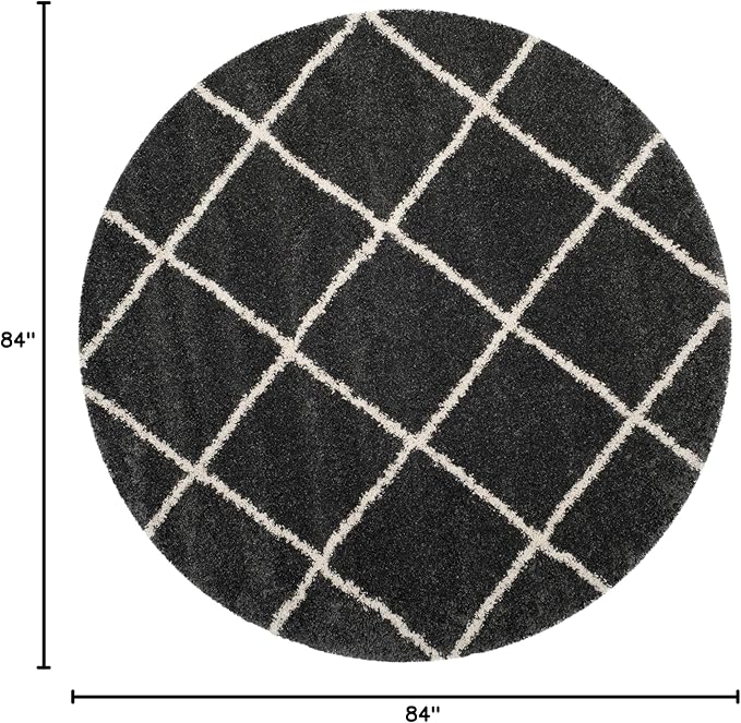 SAFAVIEH Hudson Shag Collection 7' Round Dark Grey/Ivory SGH281G Modern Diamond Trellis Non-Shedding Living Room Bedroom Dining Room Entryway Plush 2-inch Thick Area Rug