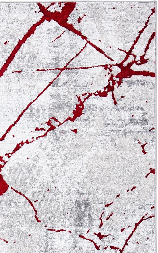 SAFAVIEH Amelia Collection Area Rug - 6'7" Square, Grey & Red, Modern Abstract Design, Non-Shedding & Easy Care, Ideal for High Traffic Areas in Living Room, Bedroom (ALA293L)