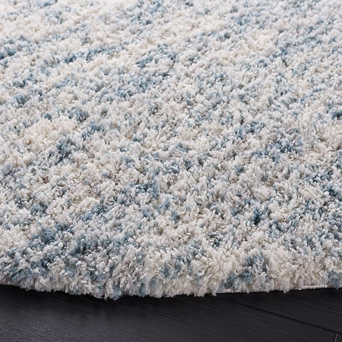 SAFAVIEH Berber Shag Collection Accent Rug - 4' Round, Ivory & Light Aqua, Modern Design, Non-Shedding & Easy Care, 1.2-inch Thick, Ideal for The Living Room, Bedroom, Dining Room (BER563J-4R)