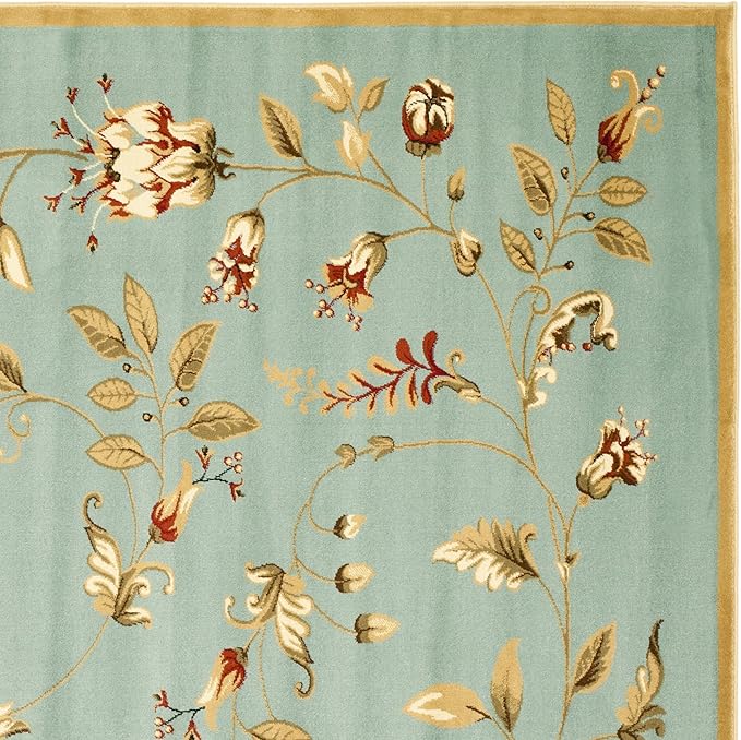 SAFAVIEH Lyndhurst Collection Area Rug - 6'7" Square, Blue & Multi, Traditional Floral Design, Non-Shedding & Easy Care, Ideal for High Traffic Areas in Living Room, Bedroom (LNH552-6591)