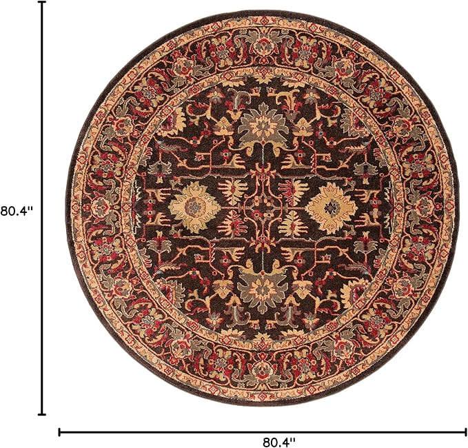 SAFAVIEH Mahal Collection Area Rug - 6'7" Round, Brown & Beige, Traditional Oriental Design, Non-Shedding & Easy Care, Ideal for High Traffic Areas in Living Room, Bedroom (MAH693T)