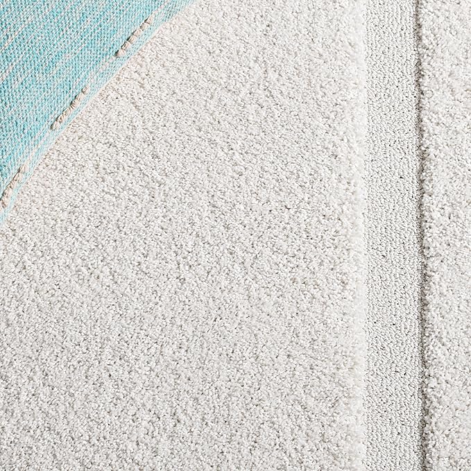 SAFAVIEH Florida Shag Collection Area Rug - 6'7" Square, Creme & Creme, Border Design, Non-Shedding & Easy Care, 1.2-inch Thick Ideal for High Traffic Areas in Living Room, Bedroom (SG454-1111)