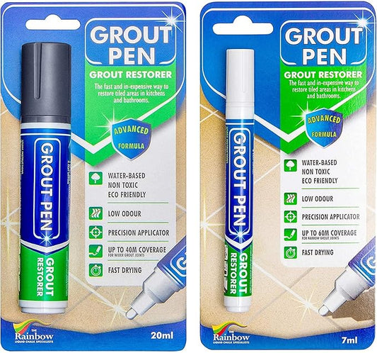 Grout Pen Tile Paint Marker: Waterproof Grout Colorant and Sealer Pen to Renew, Repair, and Refresh Tile Grout - Cleaner Coating Stain Pens - 2 Pack, 15mm Wide Dark Grey and 5mm Narrow White Tip