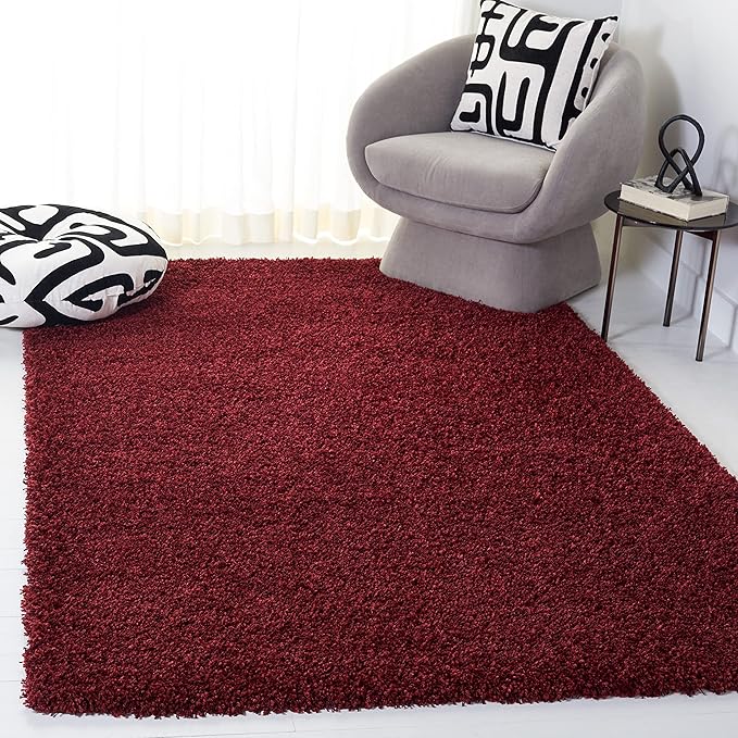 SAFAVIEH Santa Monica Shag Collection 4' x 6' Maroon SGN725 Solid Non-Shedding Living Room Bedroom Dining Room Entryway Plush 2-inch Thick Area Rug
