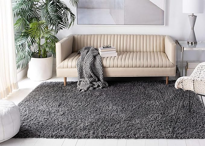 SAFAVIEH August Shag Collection Accent Rug - 4' x 6', Charcoal, Solid Design, Non-Shedding & Easy Care, 1.5-inch Thick Ideal for High Traffic Areas in Entryway, Living Room, Bedroom (AUG200H)