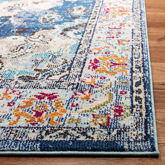 SAFAVIEH Monaco Collection Area Rug - 10' x 14', Navy & Light Blue, Non-Shedding & Easy to Clean, Distressed Medallion Design, Ideal for Living Room, Bedroom, Dining Space (MNC243N)