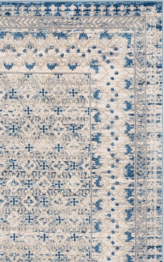 SAFAVIEH Brentwood Collection Runner Rug - 2' x 12', Light Grey & Blue, Traditional Oriental Distressed Design, Non-Shedding & Easy Care, Ideal for High Traffic Areas in Living Room, Bedroom (BNT899G)