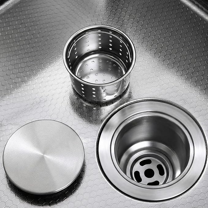 2-Pack 3-1/2 Inch Kitchen Sink Drain Strainer Assembly Kit, with Flat Stopper Cover and Removable Deep Strainer Basket, 304 Brushed Stainless Steel for Easy Replacement