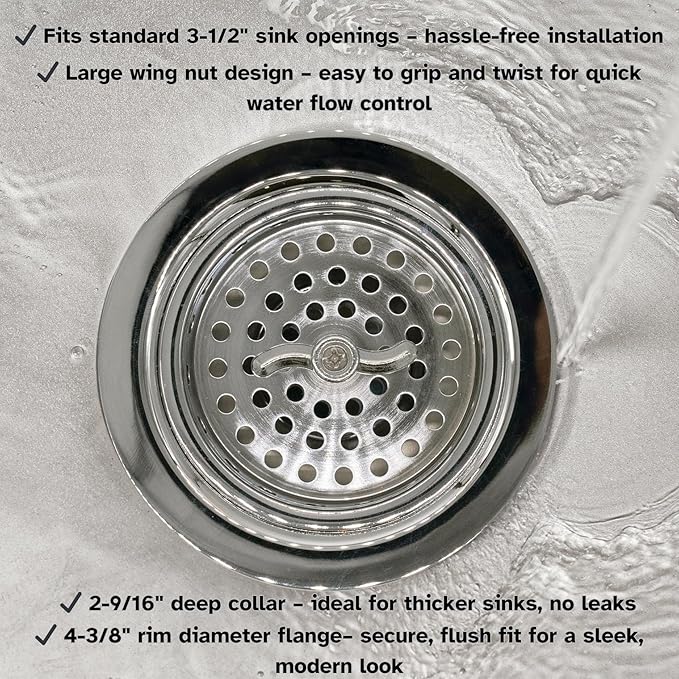 Westbrass R213-05 Wing Nut Style Large Kitchen Basket Strainer, Polished Nickel