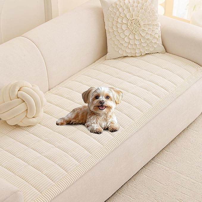 MEETSKY Couch Cover for Dog Washable, Non-Slip Pet Friendly Sofa Covers for 2 Cushion Couch Dog Mats for Couches Sofa Protector for Loveseat Soft Furniture Covers, 27.6" x 59", Cream