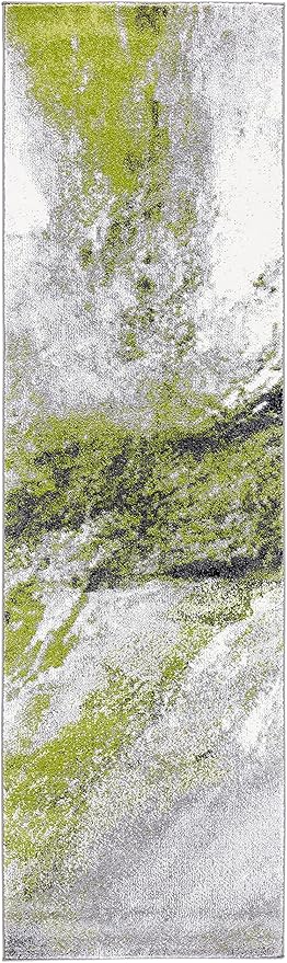 SAFAVIEH Galaxy Collection Runner Rug - 2'3" x 6' Runner, Grey & Green, Modern Abstract Design, Ideal for High Traffic Areas in Living Room, Bedroom, Dining (GAL117F-26)