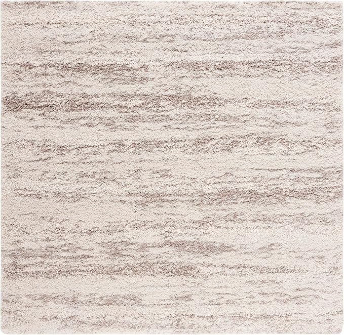 SAFAVIEH Hudson Shag Collection Area Rug - 8' Square, Ivory & Beige, Modern Design, Non-Shedding & Easy Care, 2-inch Thick Ideal for High Traffic Areas in Living Room, Bedroom (SGH206B)