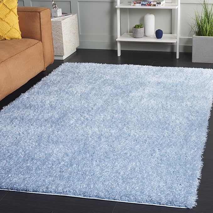 SAFAVIEH Lindsay Shag Collection Square Rug - 6'7" Square, Aqua, Contemporary Design, Ideal for High Traffic Areas in Bedroom, Dining Room & Kitchen (LNS560J-7SQ)