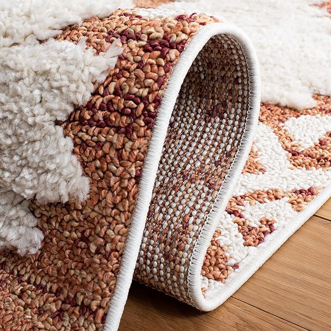 SAFAVIEH Moroccan Tassel Shag Collection Round Rug - 4' Round, Orange & Ivory, Contemporary Design, Ideal for High Traffic Areas in Living Room, Bedroom & Dining Room (MTS652P-4R)