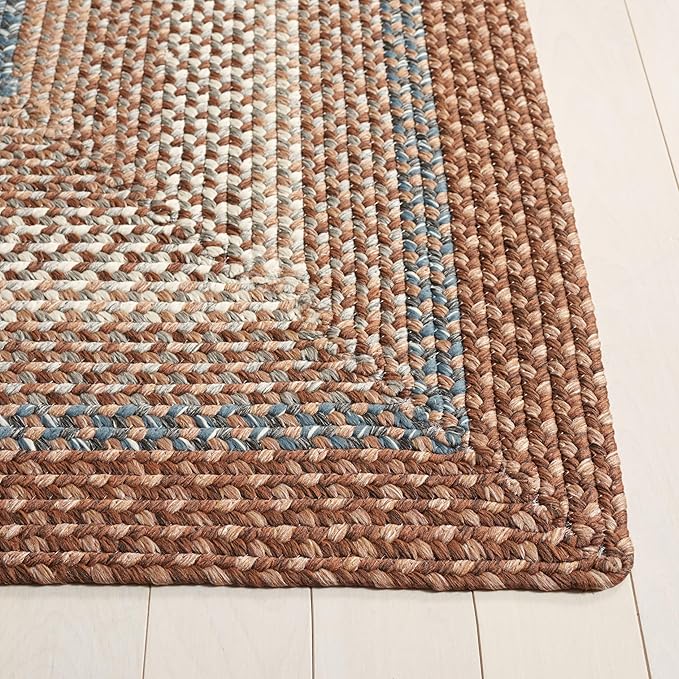 SAFAVIEH Washable Rug Outdoor Braided Collection - 7' Square, Brown & Multi, Handmade & Reversible, Non-Shedding & Easy to Clean, Ideal for Patio, Backyard, Mudroom (BRD313A)