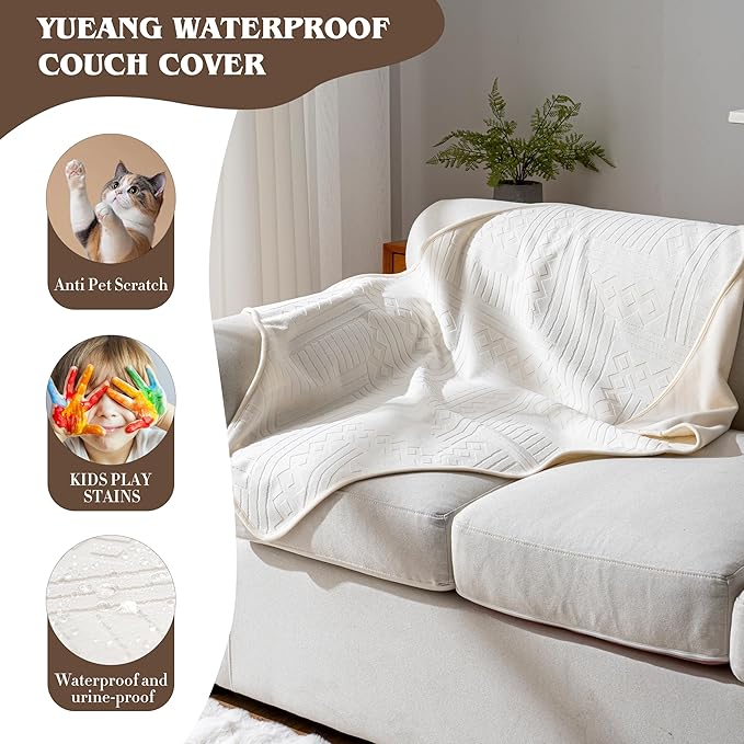 Waterproof Recliner Chair Cover - Washable Double-Sided Velvet and Pattern Reversible Cover for Couch, Bed, Car and Sofa Protection for Dogs, 30x40in/Beige