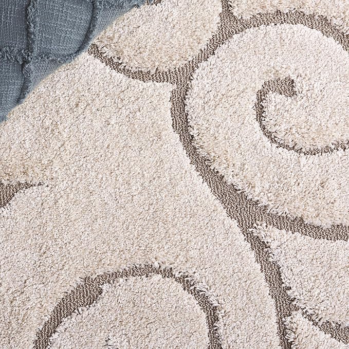 SAFAVIEH Florida Shag Collection Area Rug - 11' Square, Cream & Beige, Scroll Design, Non-Shedding & Easy to Clean, High-Low Plush Pile, Ideal for Living Room, Bedroom, Dining Space (SG455-1113)