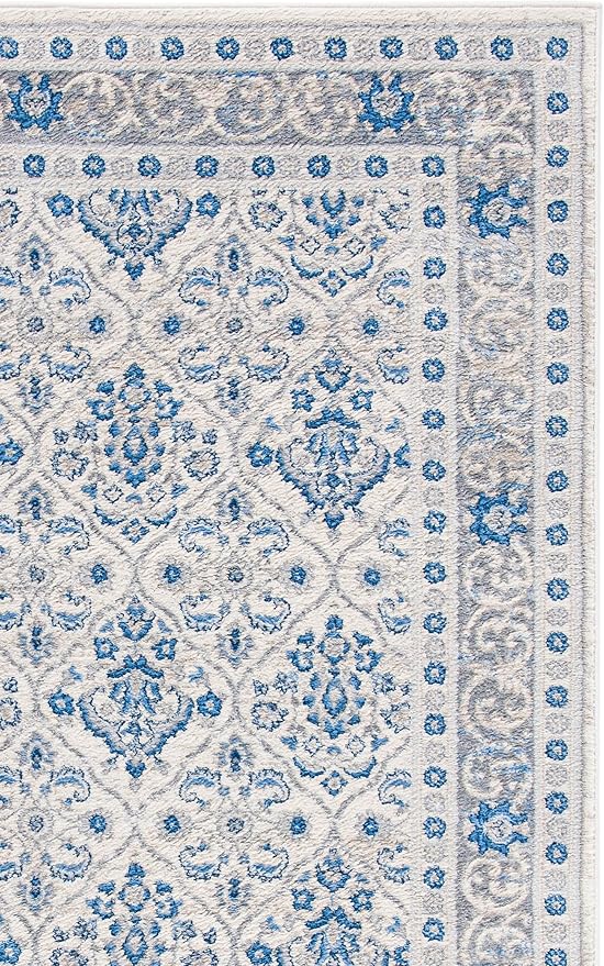 SAFAVIEH Brentwood Collection 6' x 9' Ivory/Blue BNT870A Oriental Damask Trellis Non-Shedding Living Room Bedroom Dining Home Office Area Rug
