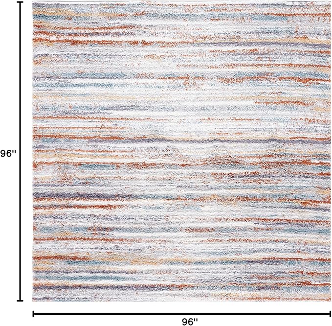 SAFAVIEH Berber Shag Collection Area Rug - 8' Square, Blue Rust & Ivory, Stripe Design, 1.2-inch Thick Ideal for High Traffic Areas in Living Room, Bedroom, Dining (BER565A-8SQ)