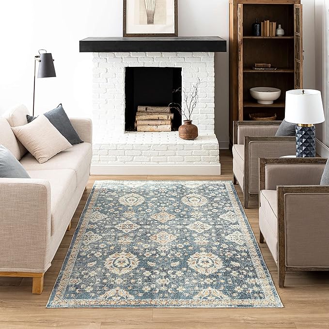 Mohawk Home Garrett Floral Ornamental Denim Blue 7' 10" x 10' Area Rug Perfect for Living Room, Dining Room, Office