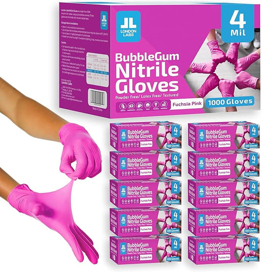 4 Mil – Fuchsia Pink Nitrile Gloves – Disposable Latex Free & Powder Free– Chemical Resistant, Pink Rubber Gloves