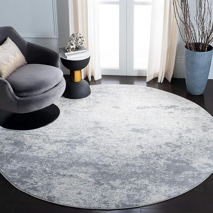 SAFAVIEH Brentwood Collection Area Rug - 12' Round, Grey & Ivory, Modern Abstract Design, Non-Shedding & Easy Care, Ideal for High Traffic Areas in Living Room, Bedroom (BNT822H)