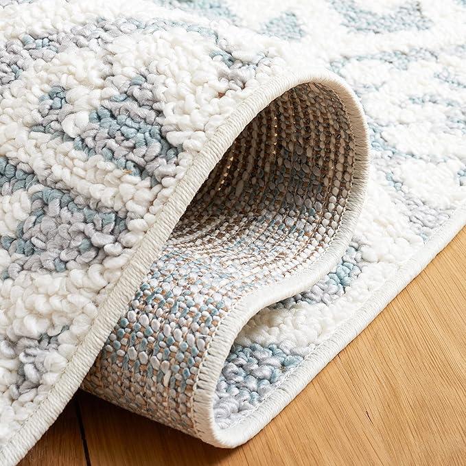 SAFAVIEH Moroccan Tassel Shag Collection Area Rug - 6'7" x 9'2", Teal & Ivory, Rustic Trellis, Non-Shedding & Easy Care, 2-inch Thick Ideal for High Traffic Areas in Living Room, Bedroom (MTS652K)