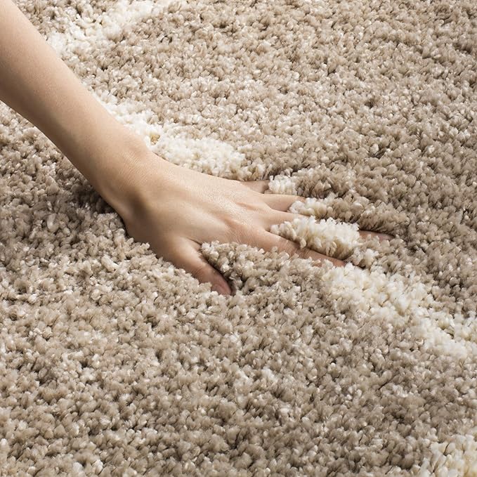 SAFAVIEH Hudson Shag Collection Area Rug - 6' x 9', Beige & Ivory, Modern Trellis Design, Non-Shedding & Easy Care, 2-inch Thick Ideal for High Traffic Areas in Living Room, Bedroom (SGH281S)