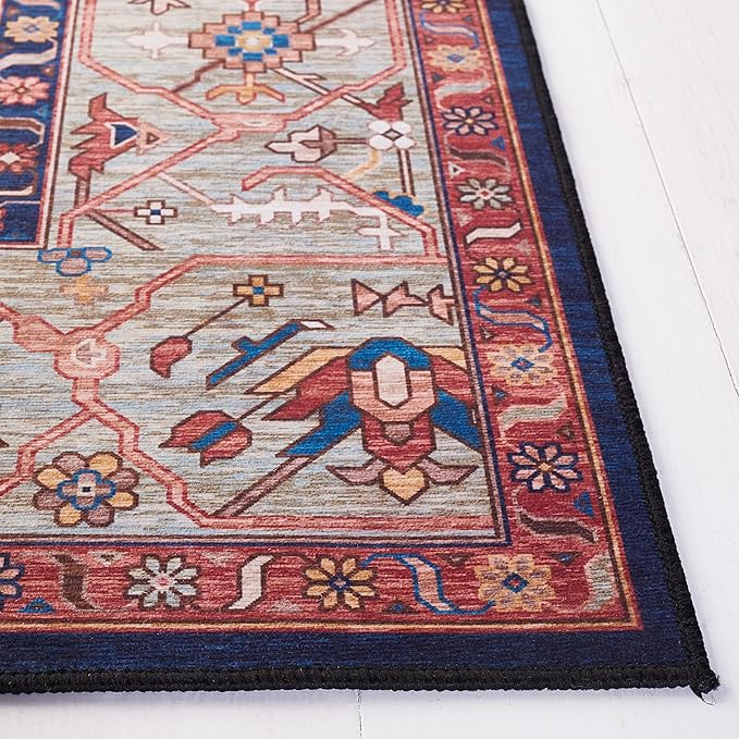 SAFAVIEH Washable Rug Tucson Collection - 2'6' x 6' Runner, Rust & Blue, Slip Resistant & Easy to Clean, Ideal for Hallway, Foyer, Entryway, Bedroom (TSN153P)