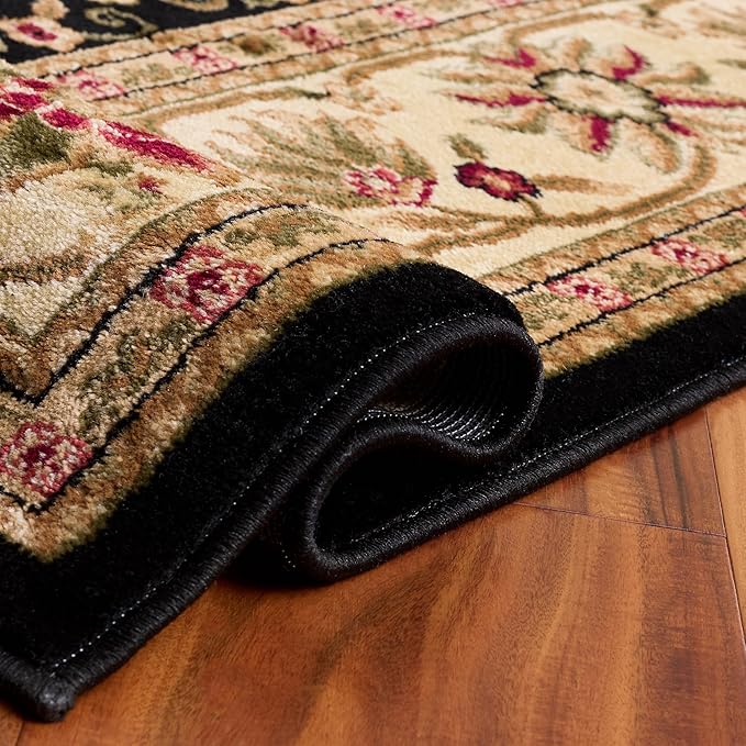 SAFAVIEH Lyndhurst Collection Area Rug - 5'3" Square, Black & Ivory, Traditional Oriental Design, Non-Shedding & Easy Care, Ideal for High Traffic Areas in Living Room, Bedroom (LNH212A)