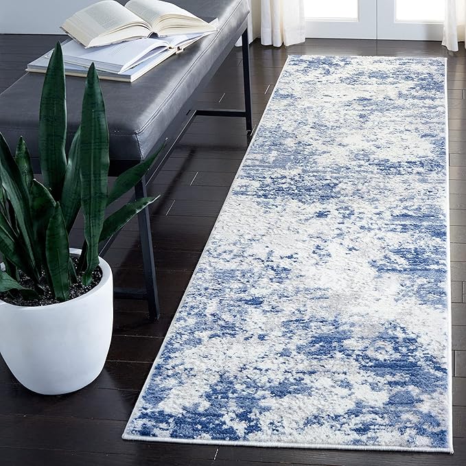 SAFAVIEH Amelia Collection Runner Rug - 2'2" x 16', Navy & Grey, Modern Abstract Design, Non-Shedding & Easy Care, Ideal for High Traffic Areas in Living Room, Bedroom, Dining Room (ALA705N-216)