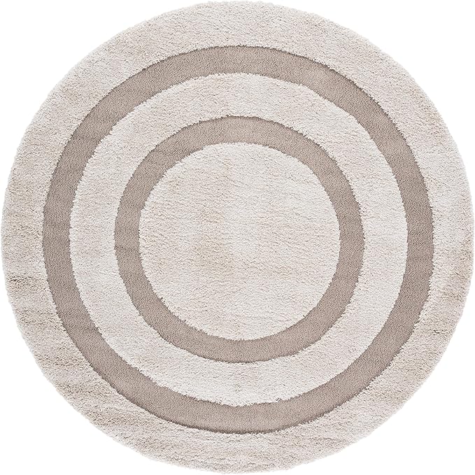 SAFAVIEH Florida Shag Collection Area Rug - 6'7" Round, Beige & Dark Beige, Non-Shedding, 1.2-inch Thick, Ideal for Living Room, Bedroom, Home Office, Dining Space (SG454-1317-7R)
