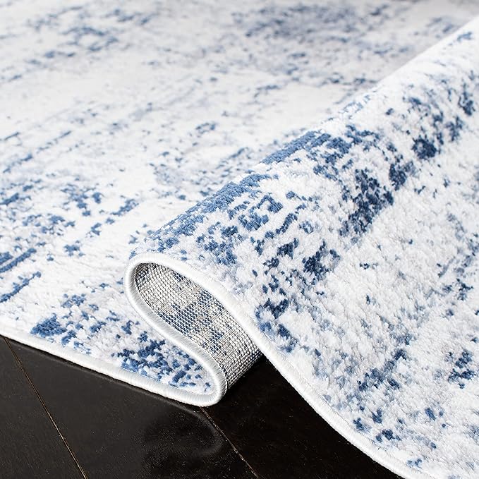 SAFAVIEH Amelia Collection X-Large Area Rug - 11' x 15', Ivory & Navy, Modern Abstract Design, Non-Shedding & Easy Care, Ideal for High Traffic Areas in Living Room, Bedroom (ALA700B)